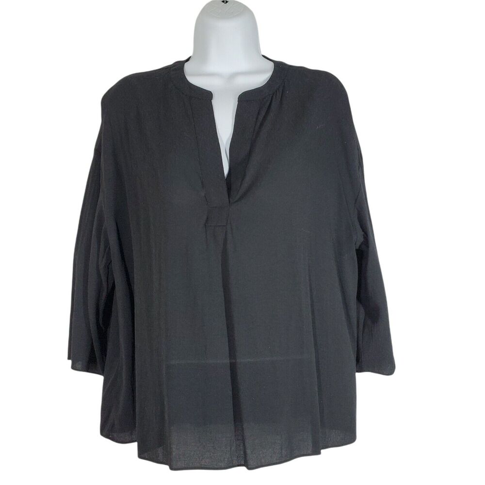 Banana Republic Womens Blouse Medium Petite Black Short Sleeve Pullover Top
